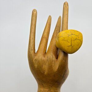 VTG Chunky Artisan Handmade Yellow Mustard Color Ceramic Ring 8.5